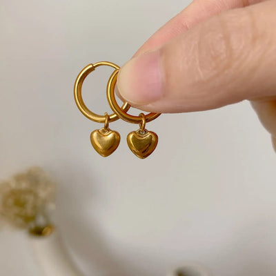 Gold Plated Heart Charm Hoop Earrings