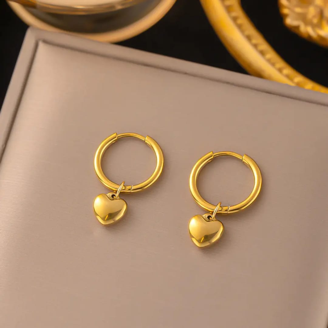 Gold Plated Heart Charm Hoop Earrings