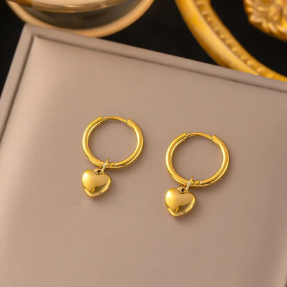 Gold Plated Heart Charm Hoop Earrings