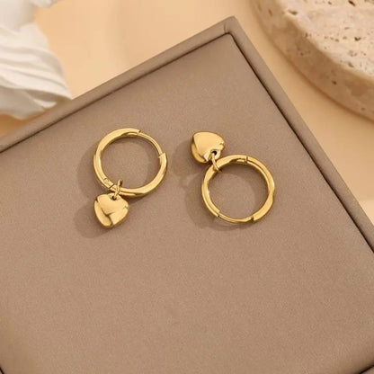 Gold Plated Heart Charm Hoop Earrings