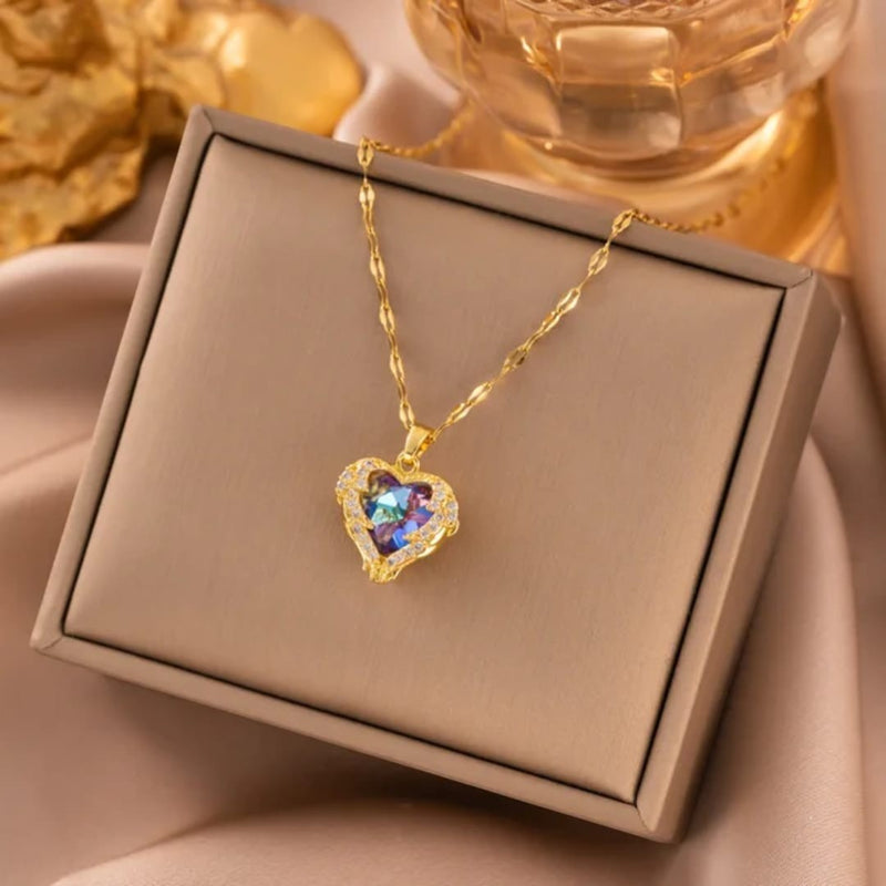TITLIYA Korean Blue Heart Stone Gold-Plated Necklace for Women