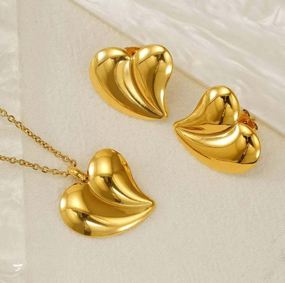 Gold Plated Heart Earrings Necklace Titliya