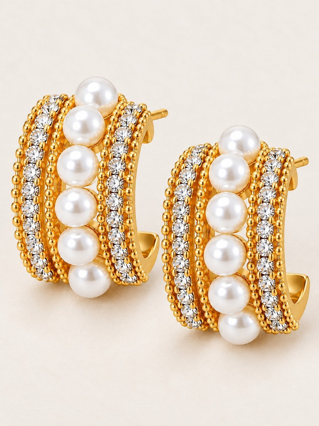 TITLIYA Korean Pearl Crystal Hoop Earrings For Women