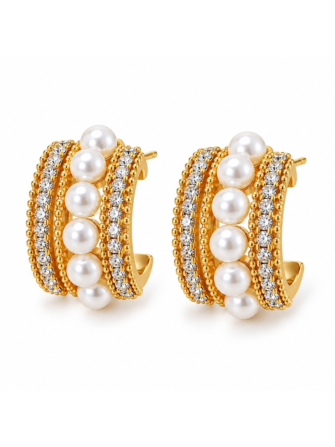 TITLIYA Korean Pearl Crystal Hoop Earrings For Women