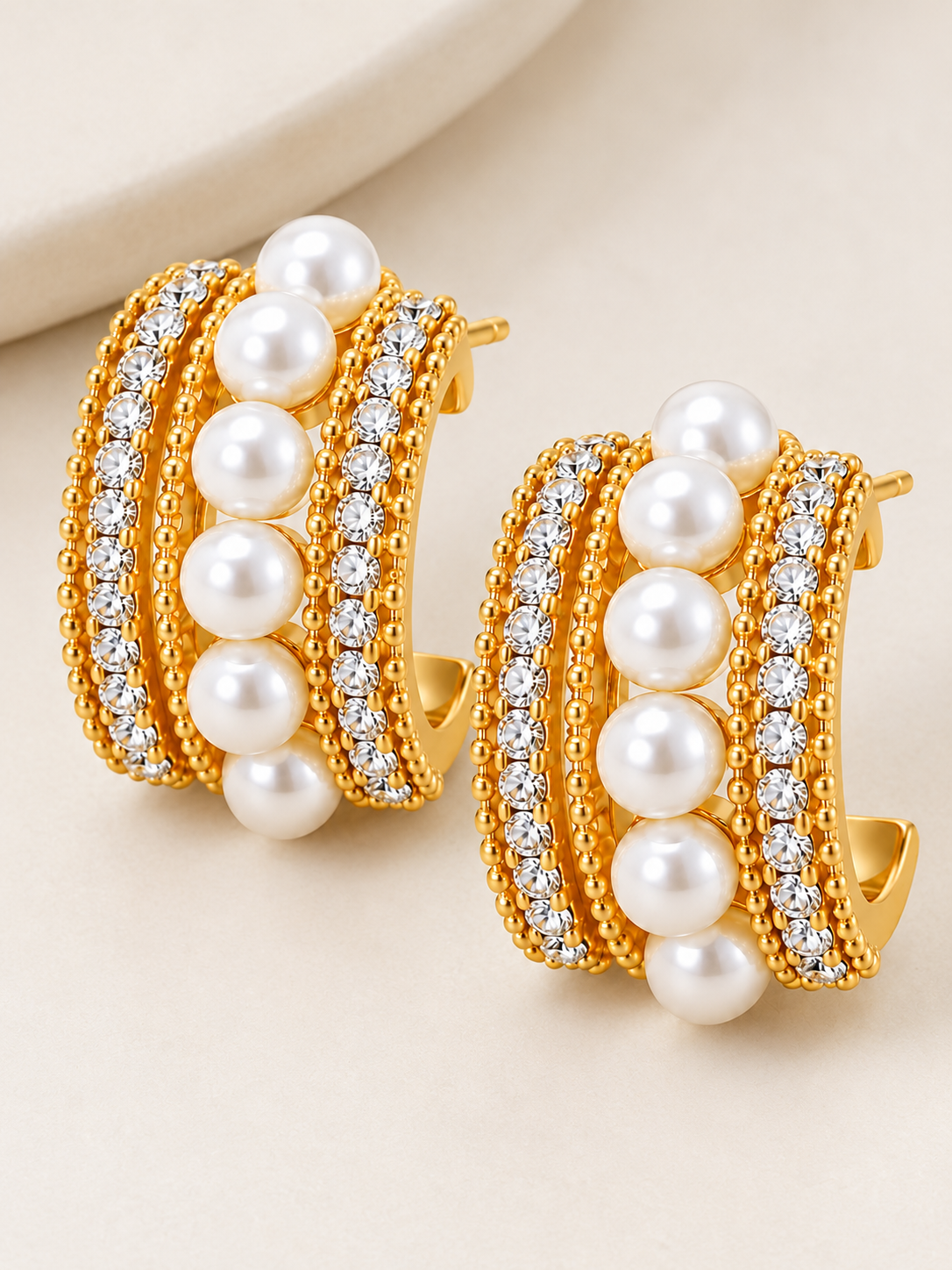 TITLIYA Korean Pearl Crystal Hoop Earrings For Women
