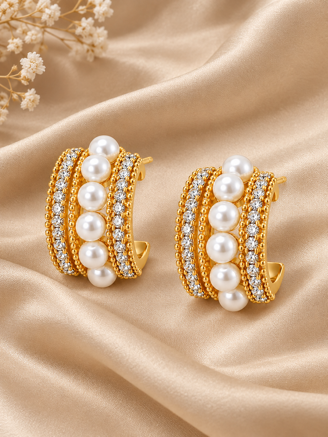 TITLIYA Korean Pearl Crystal Hoop Earrings For Women