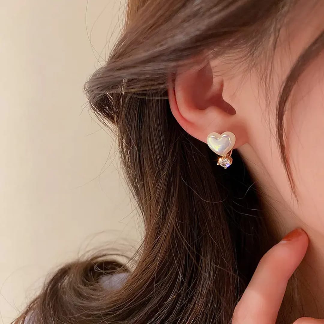 TITLIYA Korean Earrings Combo Set of 4 – Anti-Tarnish Pearl, Heart & Crystal Earrings