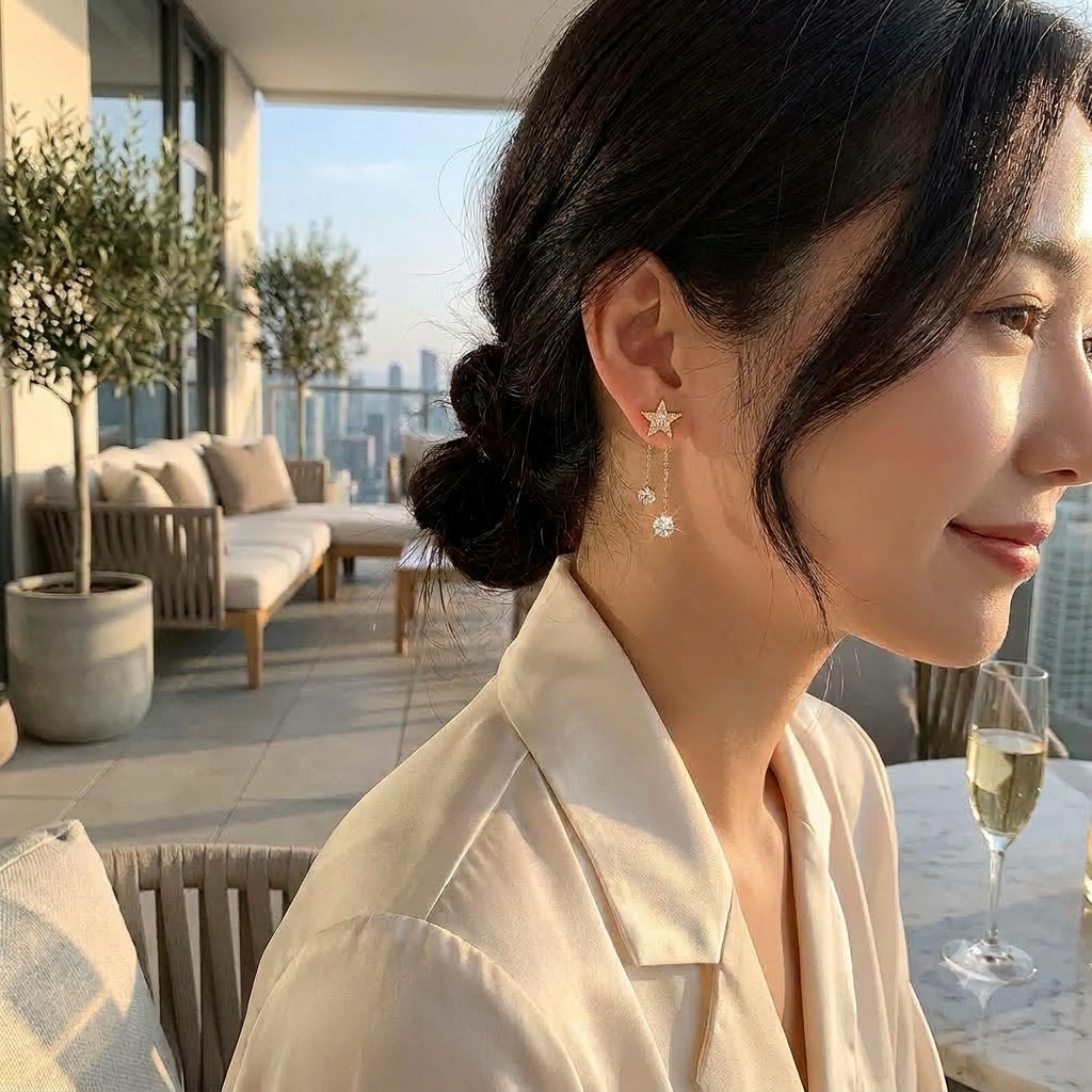 TITLIYA Korean Style Gold Star Dangle Earrings for Women – Crystal Chain Drop Earrings