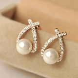 TITLIYA Korean Earrings Combo Set of 3 – Black Floral, Pearl & Crystal Designs