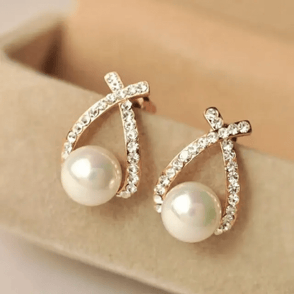 TITLIYA Korean Earrings Combo Set of 3 – Black Floral, Pearl & Crystal Designs