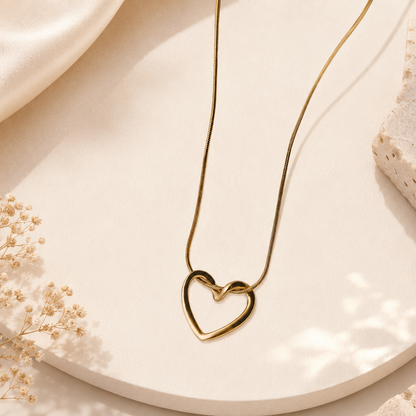 Korean Anti-Tarnish Gold Heart Pendant Necklace | Minimal Korean Jewellery