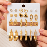 TITLIYA Korean Style Gold-Tone Earrings Set of 12 Pairs for Women and Girls