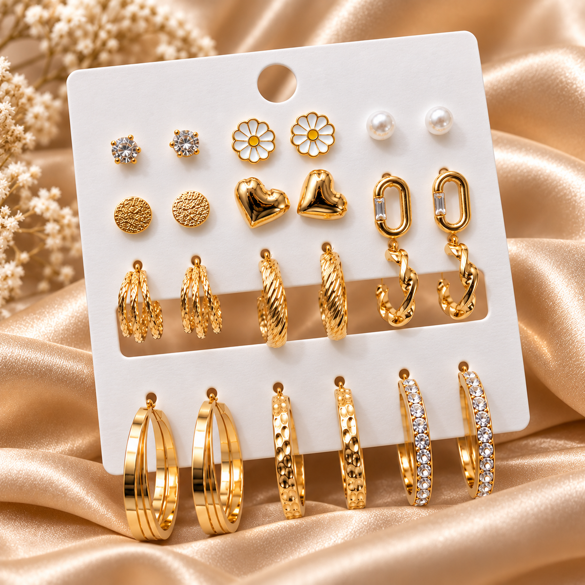 TITLIYA Korean Style Gold-Tone Earrings Set of 12 Pairs for Women and Girls