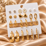 TITLIYA Korean Style Gold-Tone Earrings Set of 12 Pairs for Women and Girls