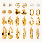 TITLIYA Korean Style Gold-Tone Earrings Set of 12 Pairs for Women and Girls