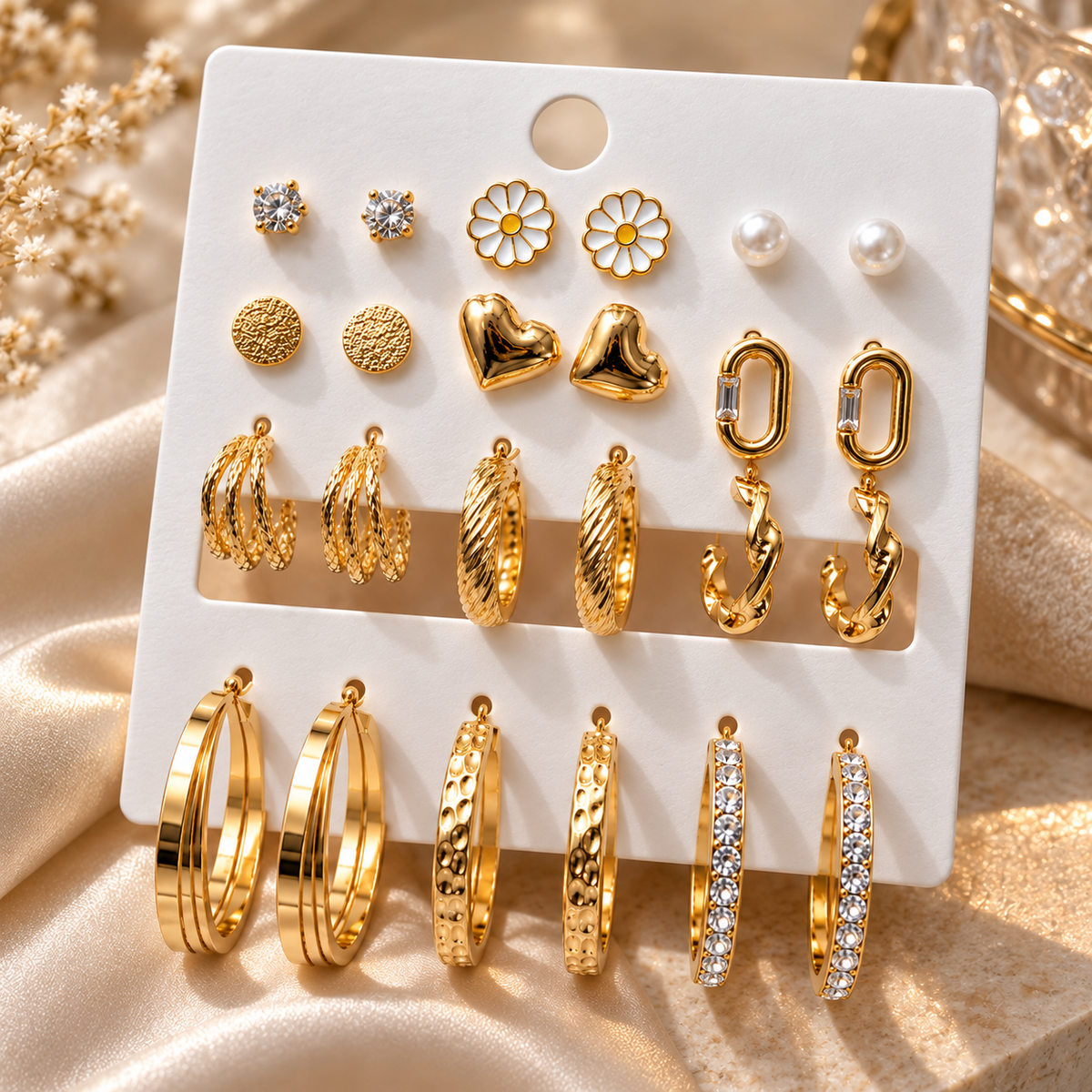 TITLIYA Korean Style Gold-Tone Earrings Set of 12 Pairs for Women and Girls