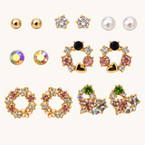 TITLIYA Korean Style Gold-Tone Multicolour Crystal Stud Earrings Set of 7 Pairs for Women