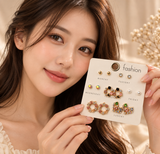 TITLIYA Korean Style Gold-Tone Multicolour Crystal Stud Earrings Set of 7 Pairs for Women