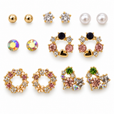 TITLIYA Korean Style Gold-Tone Multicolour Crystal Stud Earrings Set of 7 Pairs for Women