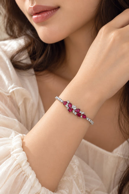TITLIYA Korean Style Silver Red Floral Crystal Bracelet for Women