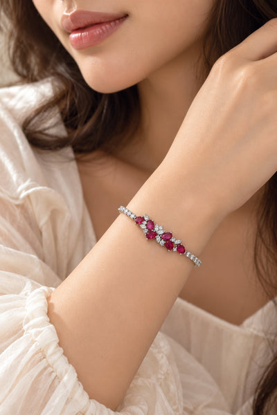 TITLIYA Korean Style Silver Red Floral Crystal Bracelet for Women