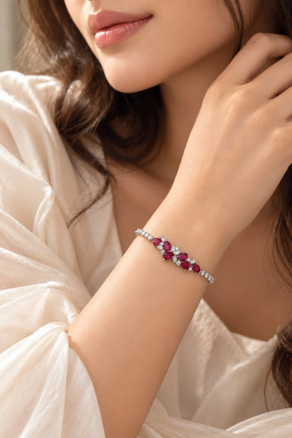 TITLIYA Korean Style Silver Red Floral Crystal Bracelet for Women