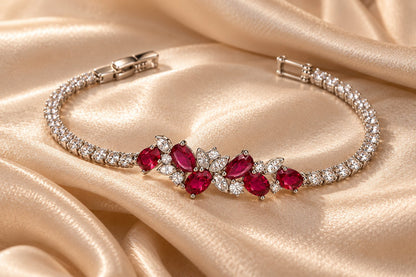 TITLIYA Korean Style Silver Red Floral Crystal Bracelet for Women