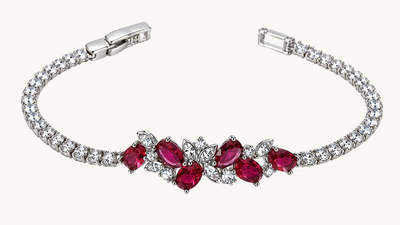TITLIYA Korean Style Silver Red Floral Crystal Bracelet for Women