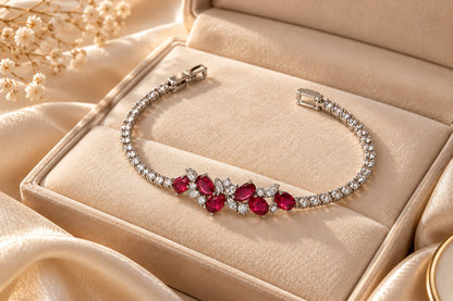 TITLIYA Korean Style Silver Red Floral Crystal Bracelet for Women