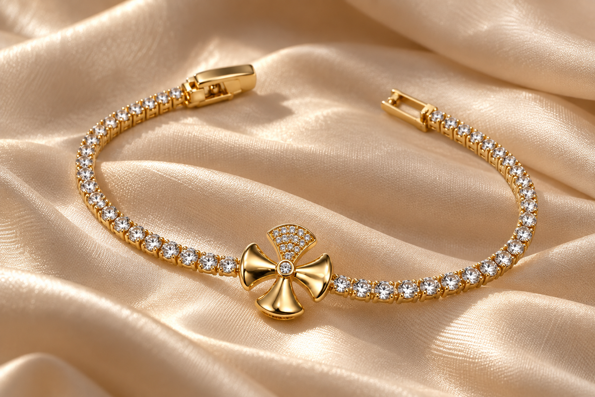 TITLIYA Korean Style Gold Tennis Bow Bracelet for Women