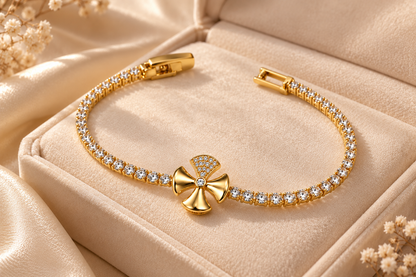 TITLIYA Korean Style Gold Crystal Bow Bracelet for Women
