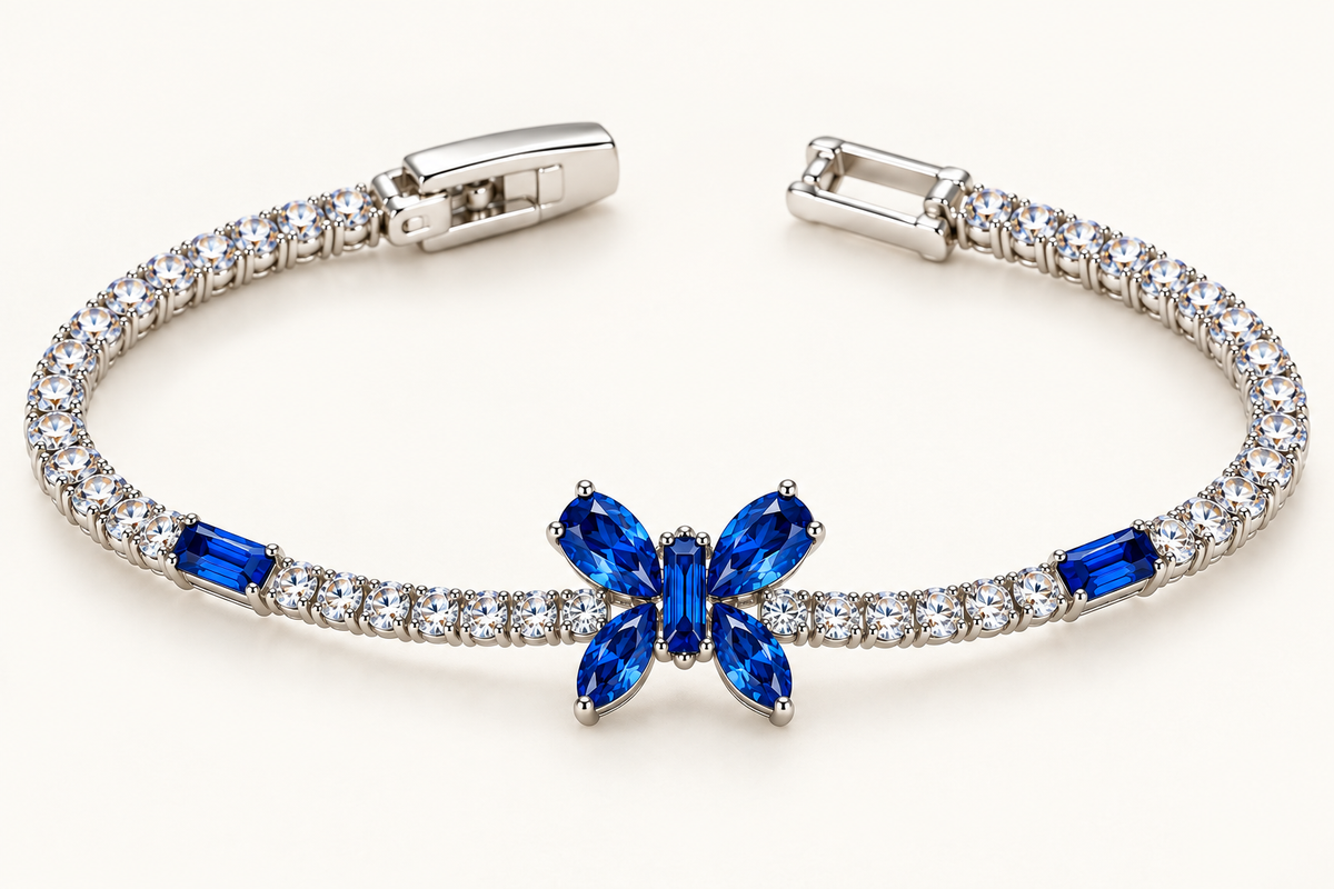 TITLIYA Korean Style Blue Butterfly Tennis Bracelet for Women
