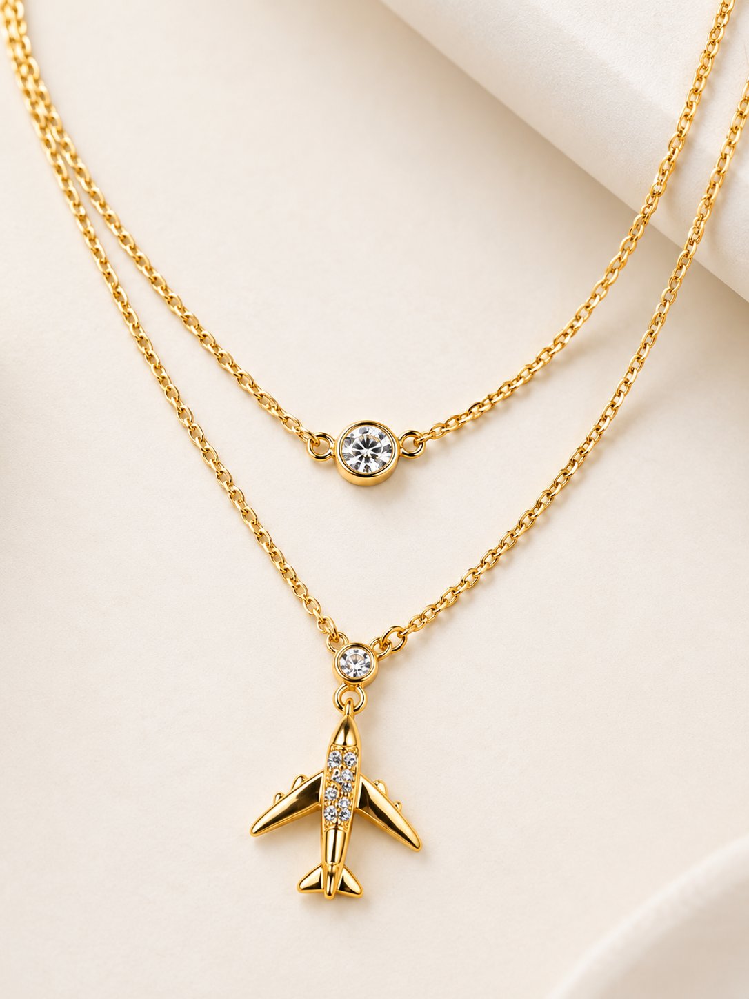 TITLIYA Korean Style Gold Airplane Layered Pendant Necklace for Women