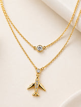 TITLIYA Korean Style Gold Airplane Layered Pendant Necklace for Women