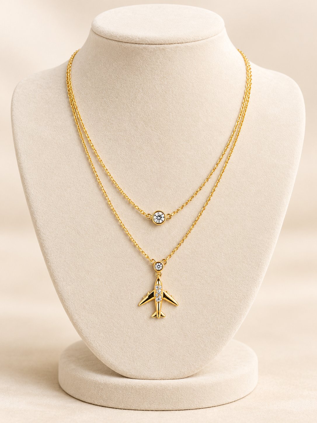 TITLIYA Korean Style Gold Airplane Layered Pendant Necklace for Women