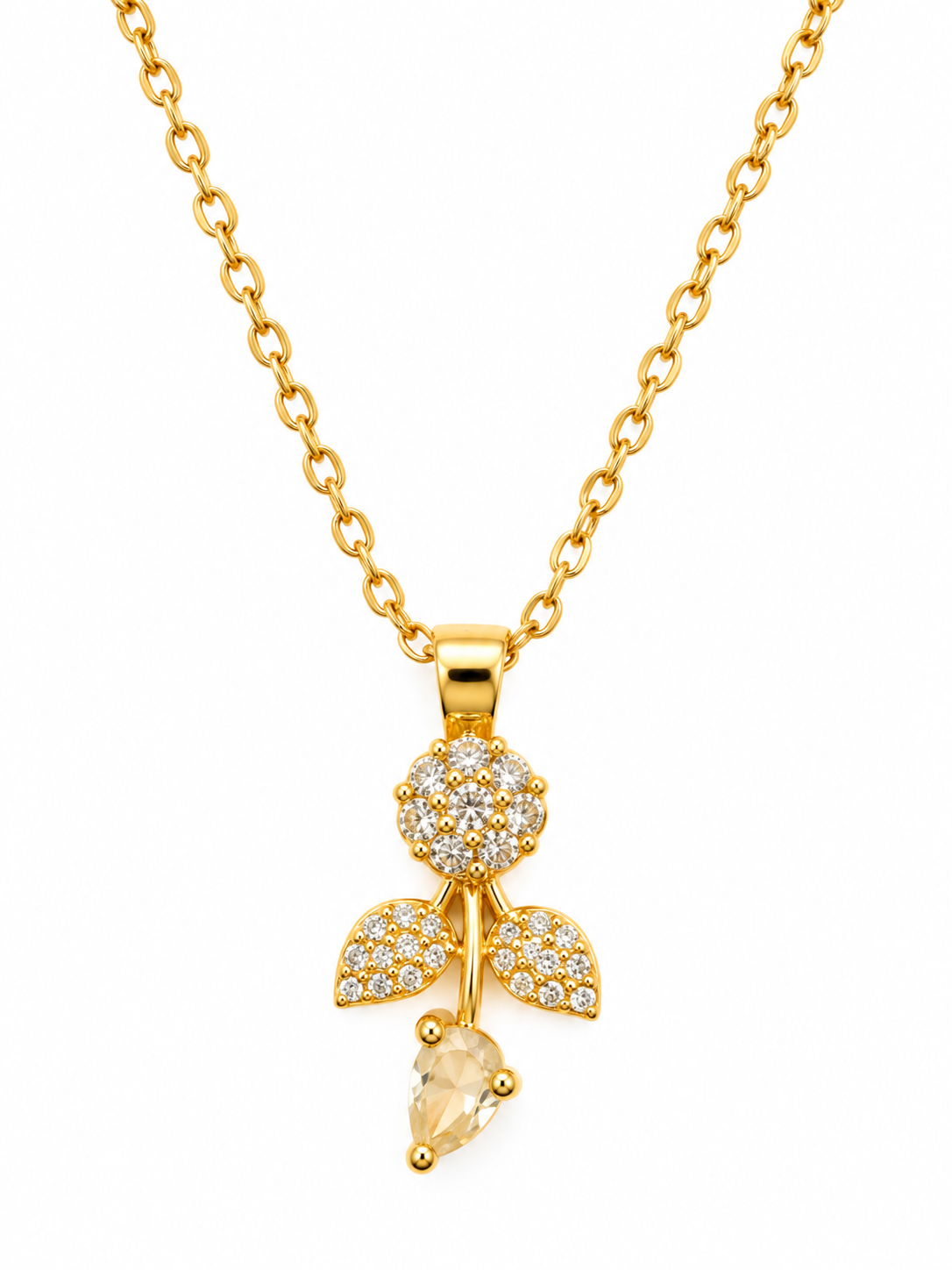TITLIYA Korean Style Gold Crystal Flower Pendant Necklace for Women