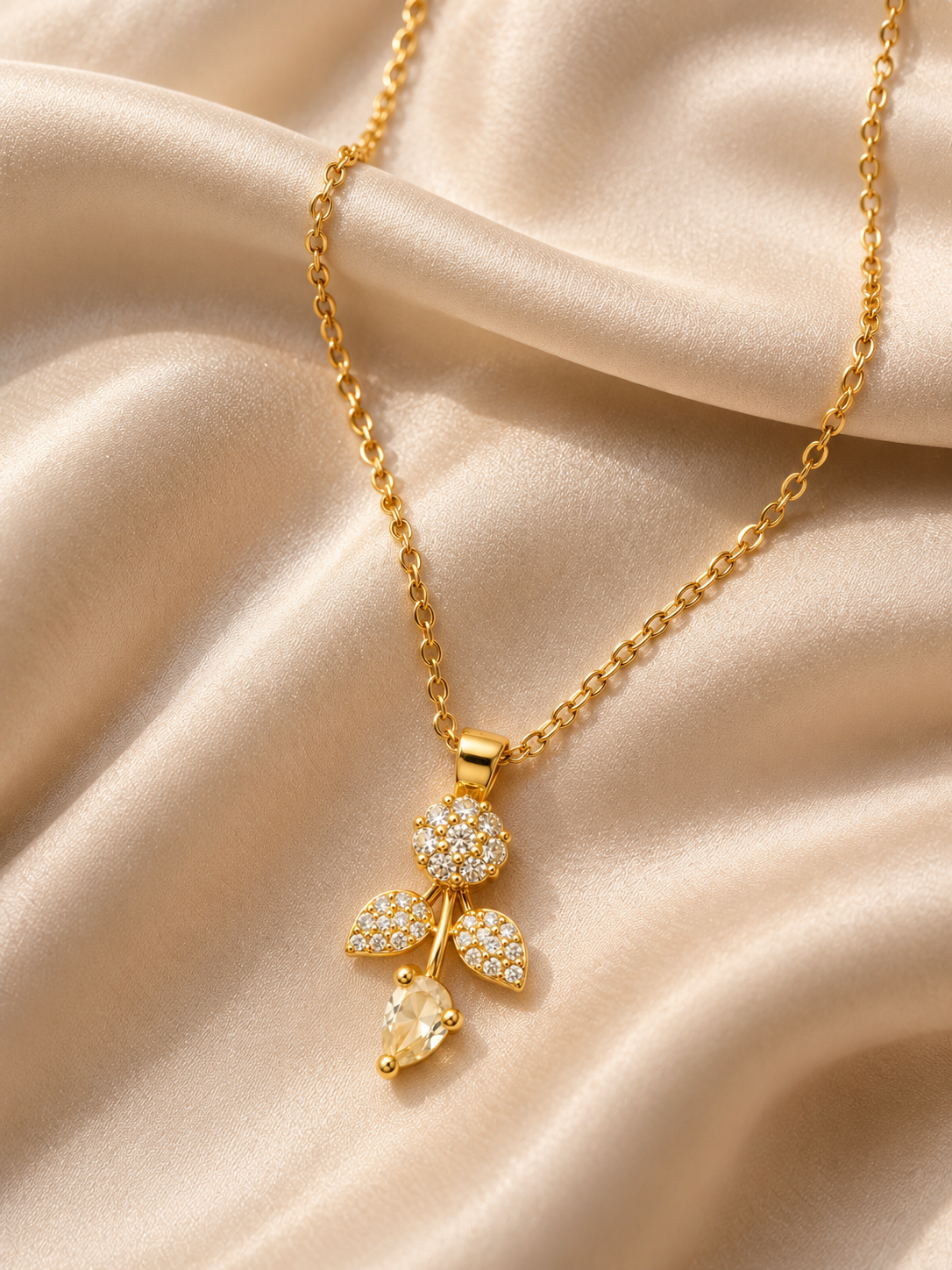 TITLIYA Korean Style Gold Crystal Flower Pendant Necklace for Women