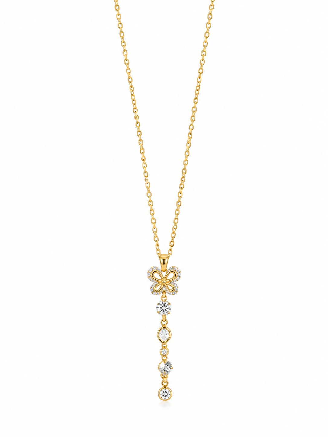 TITLIYA Korean Style Gold Butterfly Crystal Drop Necklace for Women