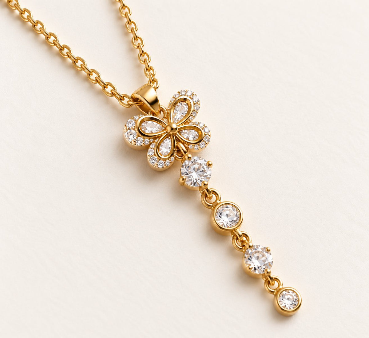 TITLIYA Korean Style Gold Butterfly Crystal Drop Necklace for Women