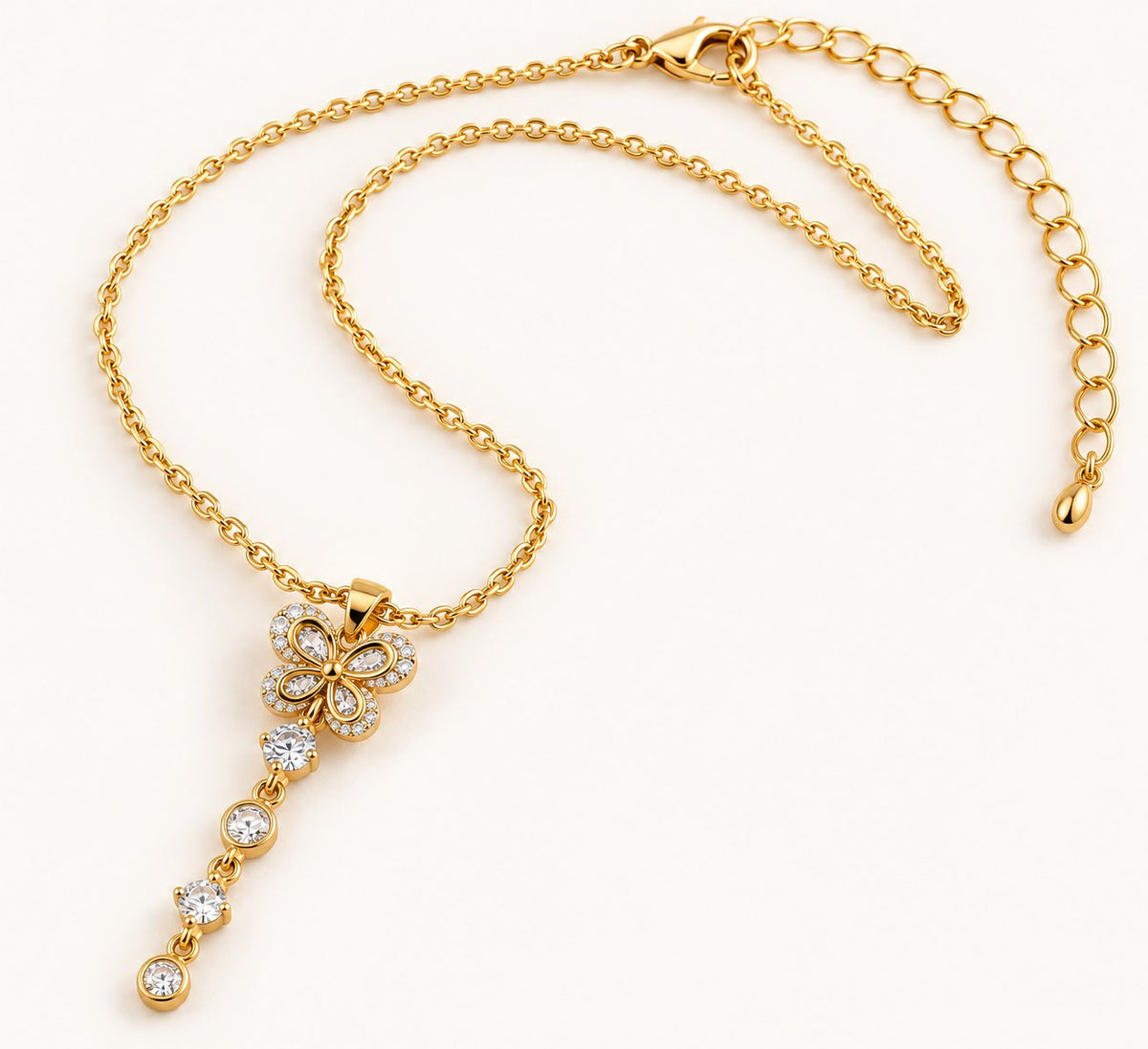 TITLIYA Korean Style Gold Butterfly Crystal Drop Necklace for Women