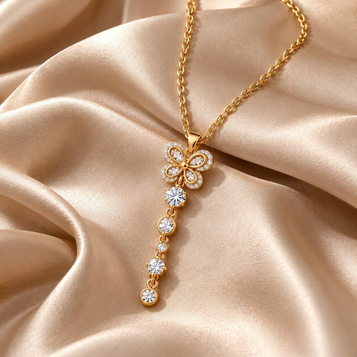 TITLIYA Korean Style Gold Butterfly Crystal Drop Necklace for Women
