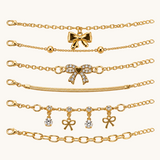 TITLIYA Korean Style Gold-Tone Bow Charm Bracelet Set of 6 for Women