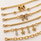 TITLIYA Korean Style Gold-Tone Bow Charm Bracelet Set of 6 for Women