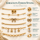 TITLIYA Korean Style Gold-Tone Bow Charm Bracelet Set of 6 for Women