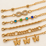 TITLIYA Korean Style Gold-Tone Bracelet Set of 6 for Women & Girls with Butterfly Charms, Infinity Design & Multicolour Crystal Accents