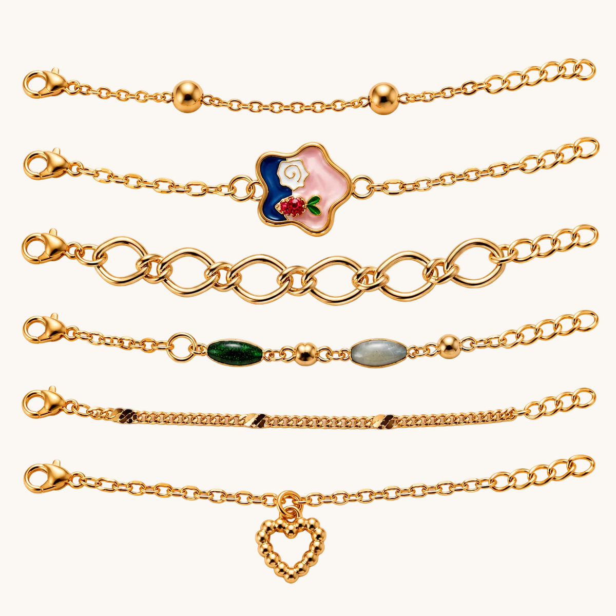 TITLIYA Korean Style Gold-Tone Bracelet Set of 6 for Women