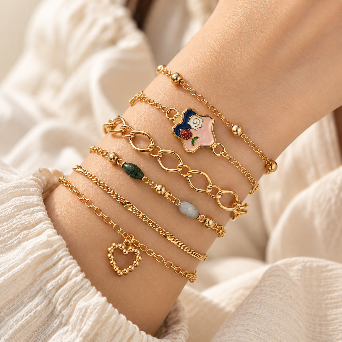 TITLIYA Korean Style Gold-Tone Bracelet Set of 6 for Women
