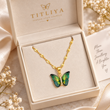 TITLIYA Korean Style Gold Butterfly Green Pendant Necklace