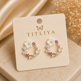 TITLIYA Korean Earrings Combo Set of 3 – Black Floral, Pearl & Crystal Designs