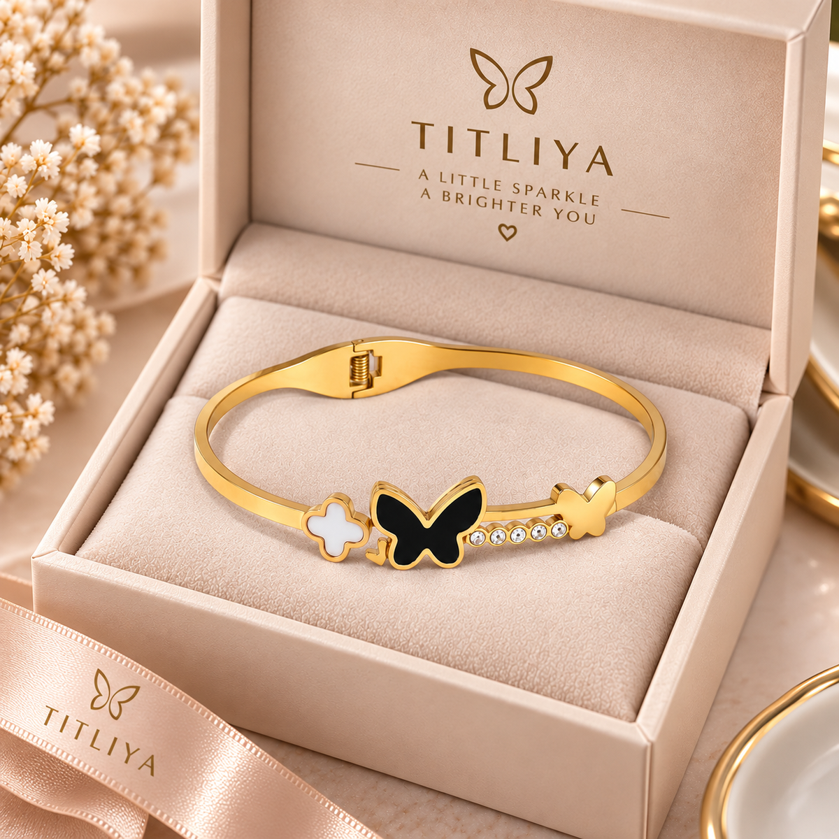 TITLIYA Premium Korean Black Butterfly Floral Bracelet